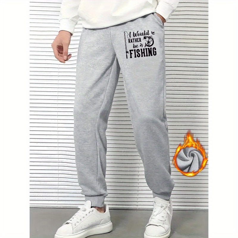 

i Would Rather Be Fishing" And Fish Graphic Print, Men's Drawstring Sweatpants, Casual Comfy Jogger Pants For Men
