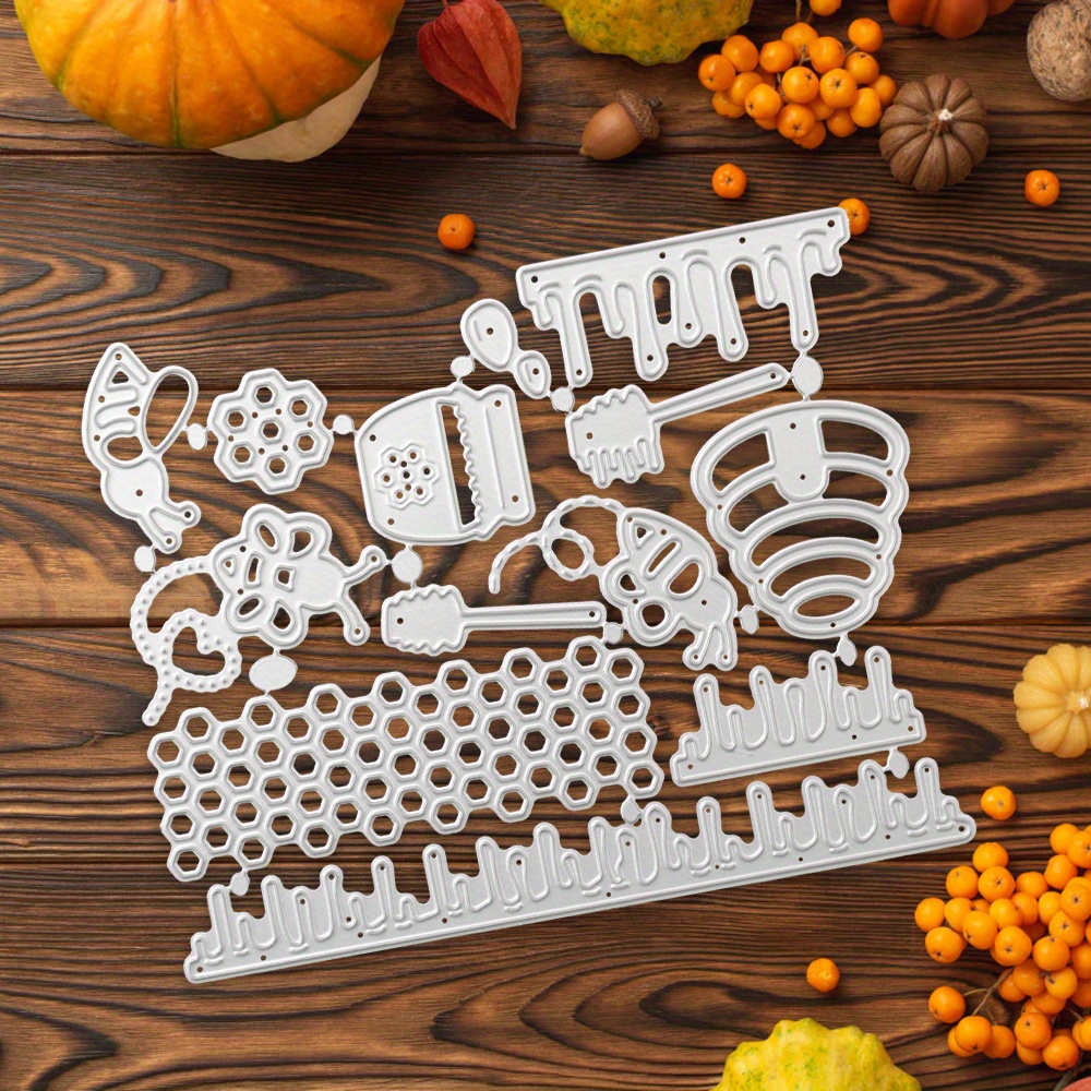 

Bees And Honey Beehive, Honey Jar Metal Cutting Dies Decor For Card Paper Craft Diy Template Album Embossing Scrapbooking For Gift Blessing Birthday Thanks Holiday Card