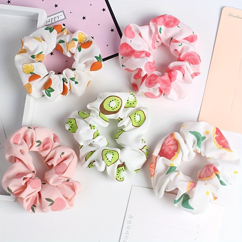 

Summer Cartoon Fruits Pattern Hair Loops Ponytail Holders Elastic Hair Ties Stylish Hair Barrettes For Women And Daily Use Daily Uses