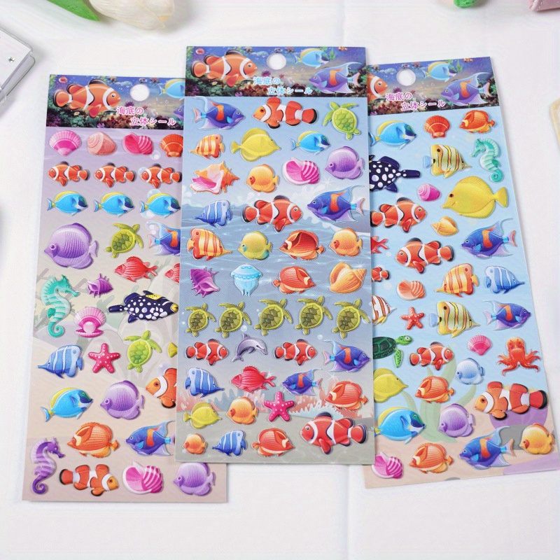 

1 Sheet Sea World Cartoon 3d Bubble Stickers, Cognitive All Kinds Of Small Fish Stickers