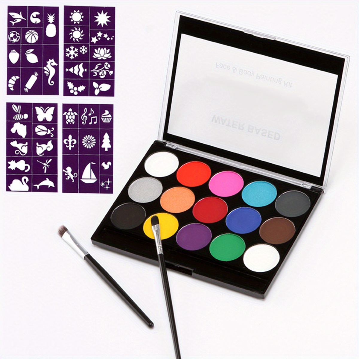 Face Paint Kit, Bowitzki 12 Vibrant Colors 2 Glitter 2 Brushes 40