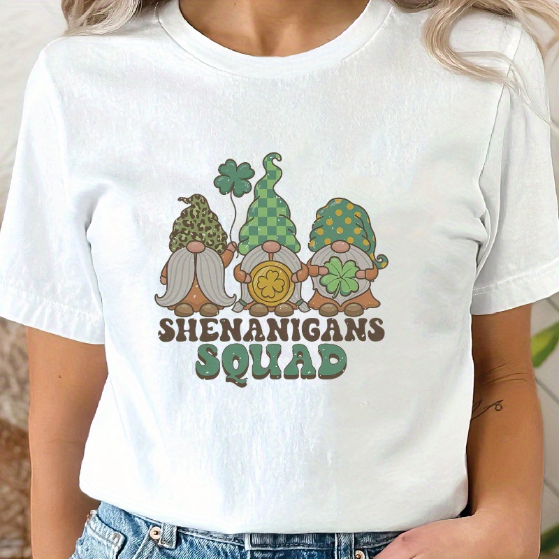 

St. Patrick's Day Prank Squad Letter Print T-shirt, Short Sleeve Crew Neck Casual Top For Summer & Spring, Women's Clothing