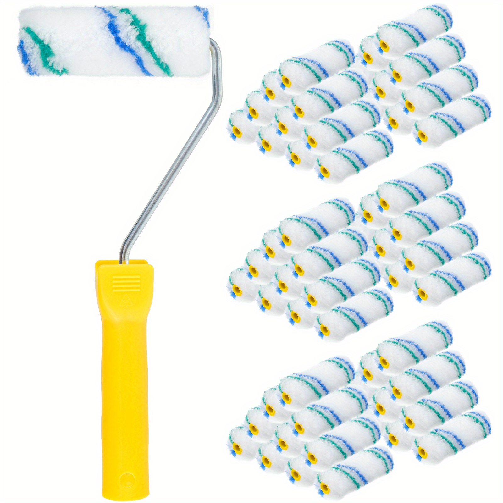 

61pcs Mini Paint Roller Covers Kit, 4 Inch Small Paint Rollers With Roller Frame, Polyester Paint Roller Brush, Reusable Paint Roller Handle With 60 Roller Brush For Wall Desk Cabinets Painting