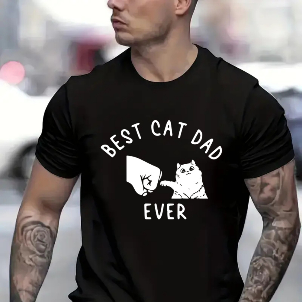 

Best Cat Dad Print Men's Round Neck Short Sleeve Tee Fashion Slim Fit T-shirt Top For Spring Summer Holiday