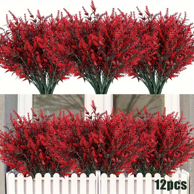 

12 Bunches Artificial Flowers, Outdoor Uv Resistant Fake Plants, Non-fading Fake Plastic Plants, Garden Porch Window Box Decor, Spring New Year Decor, Red