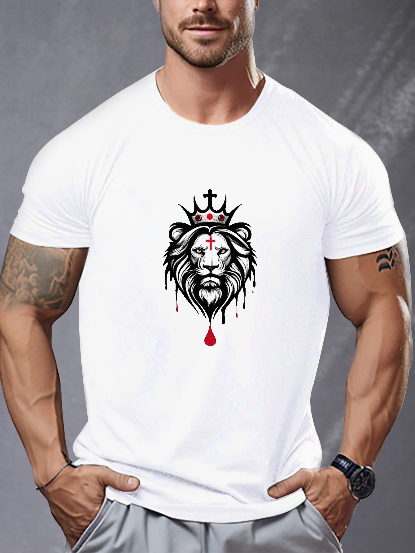 Plus Size Men's Casual T shirt Anime Lion Graphic Print - Temu Australia