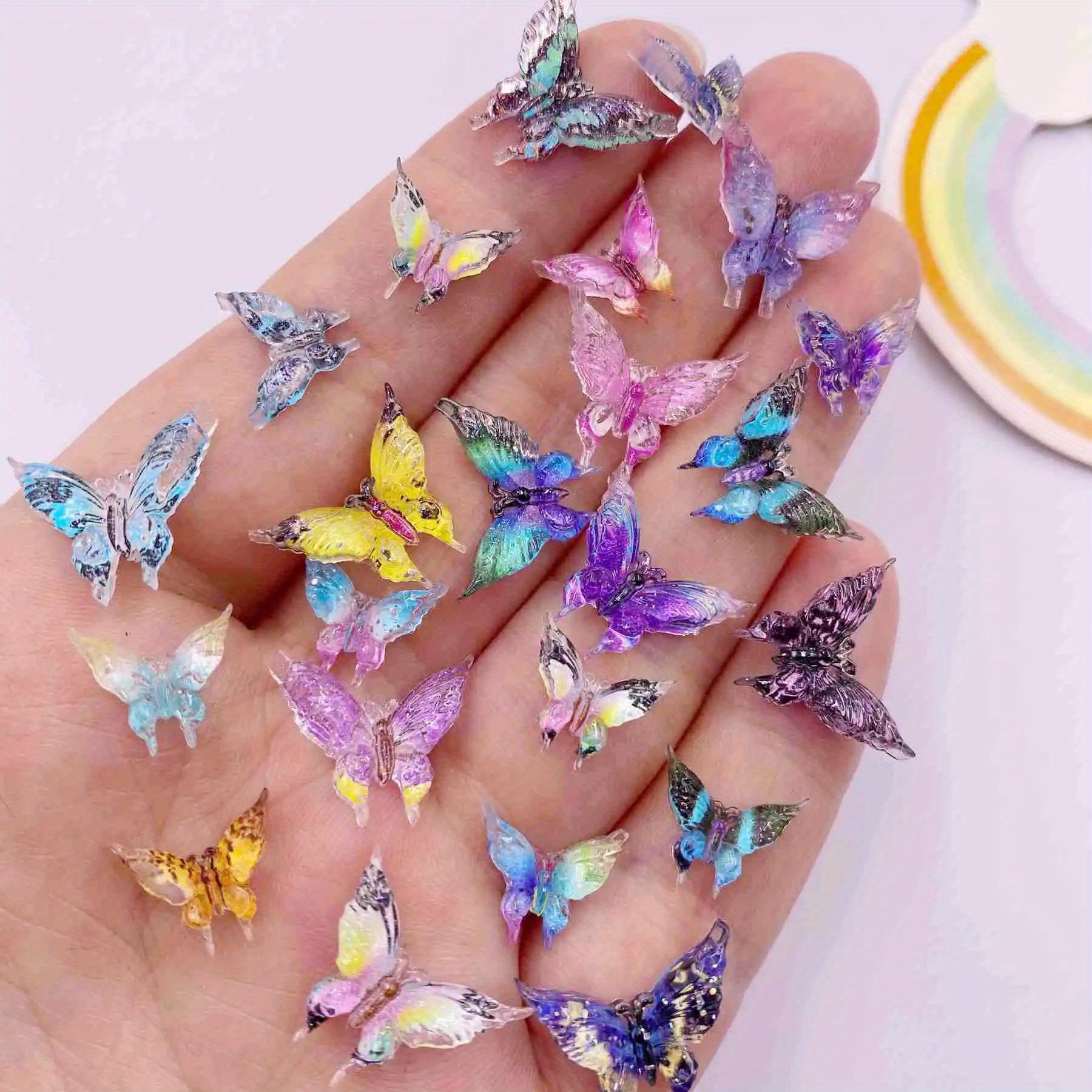 

20pcs Mixed Resin Colorful Mini Cute Glitter Crystal Butterfly Nail Art Flat Back Rhinestone Applique Decor Diy Wedding Scrapbook Accessories Crafts