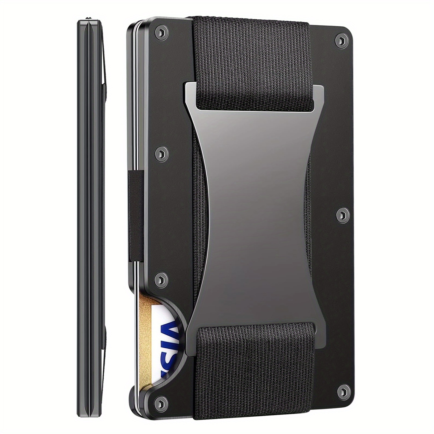 

1pc Men's Minimalist Slim Wallet, Rfid Blocking Front Pocket Credit Card Holder, Aluminum Metal Small Mini Slim Wallet