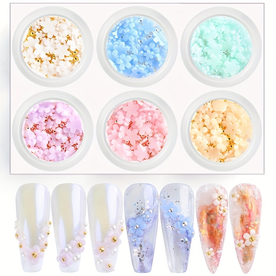 12 Colors 3d Flower Nail Charms With Rhinestones And Caviar - Temu