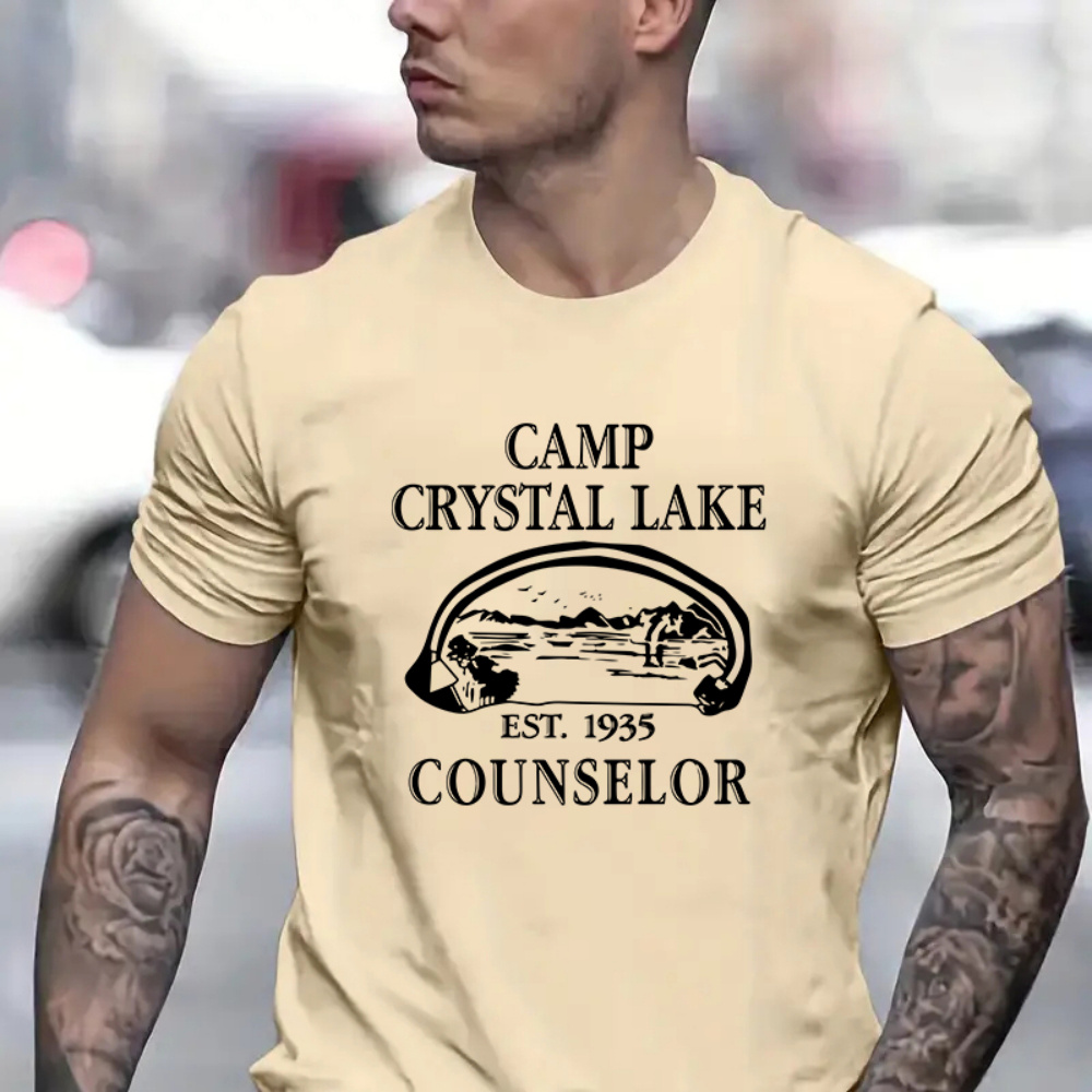 

Camp Print Men's Round Neck Short Sleeve Tee Fashion Slim Fit T-shirt Top For Spring Summer Holiday