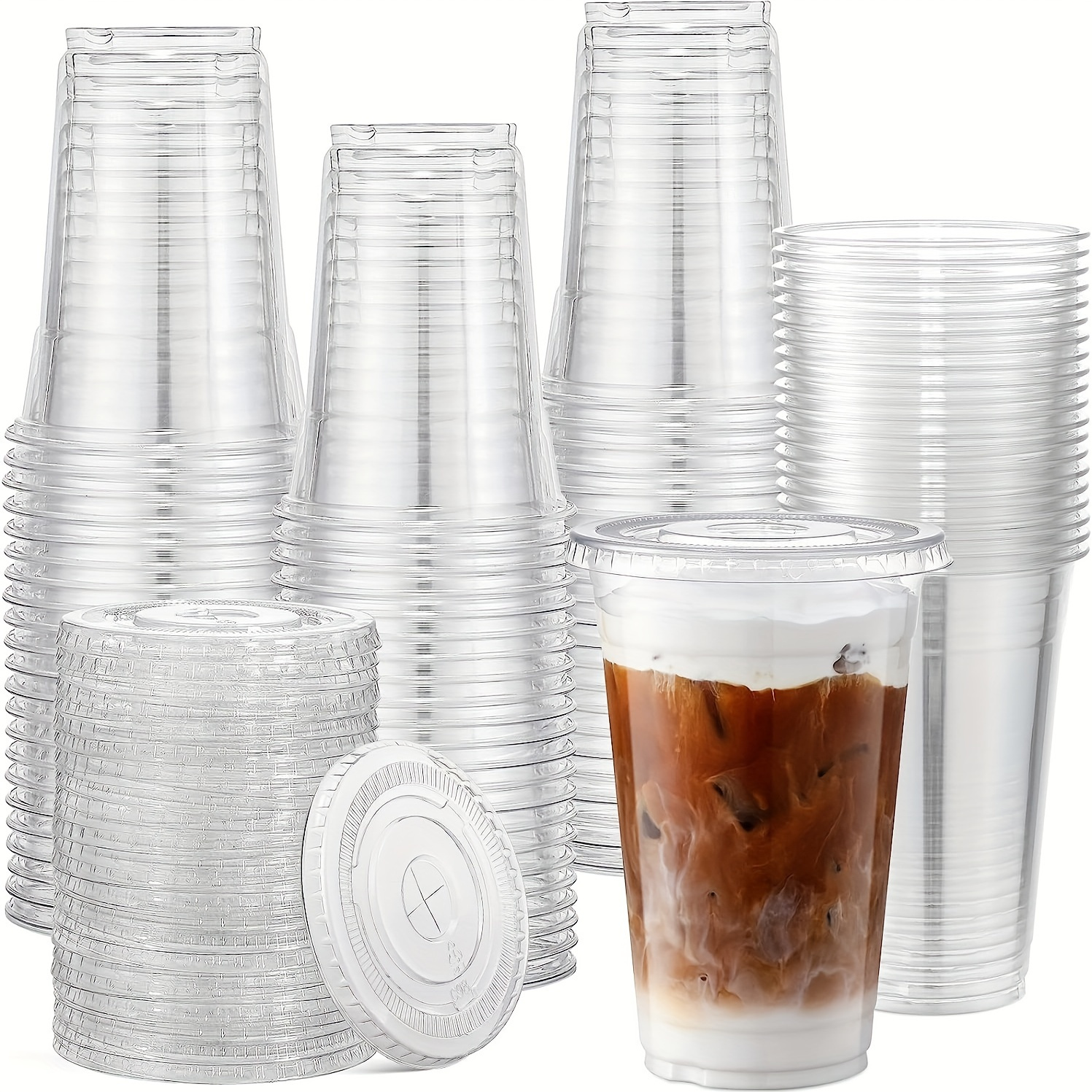 Clear Plastic Cups With Flat Lids Disposable Clear Cups With - Temu