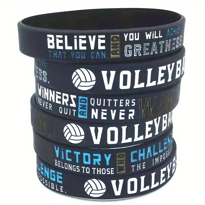 

3pcs Inspirational Volleyball Silicone Wristbands - ', Victory, Quit' Motivational Bracelets For Men, Party Favors & Gifts, Rubber, Jewelry Gift