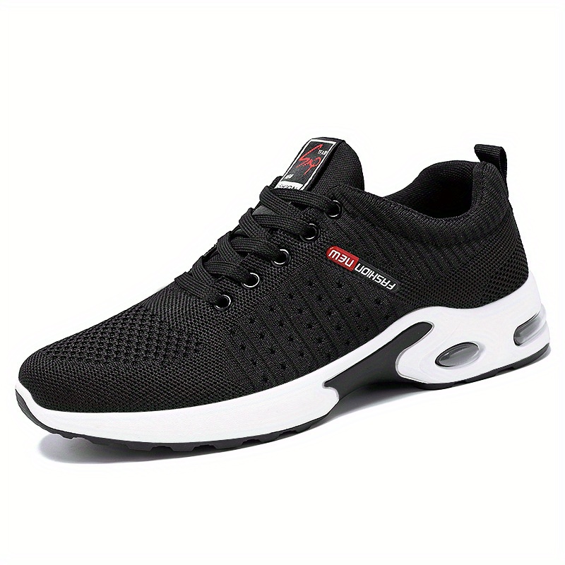 

Men's Trendy Solid Woven Knit Breathable Sneakers With Air Cushion, Comfy Non Slip Lace Up Shoes For Men's Outdoor Activities