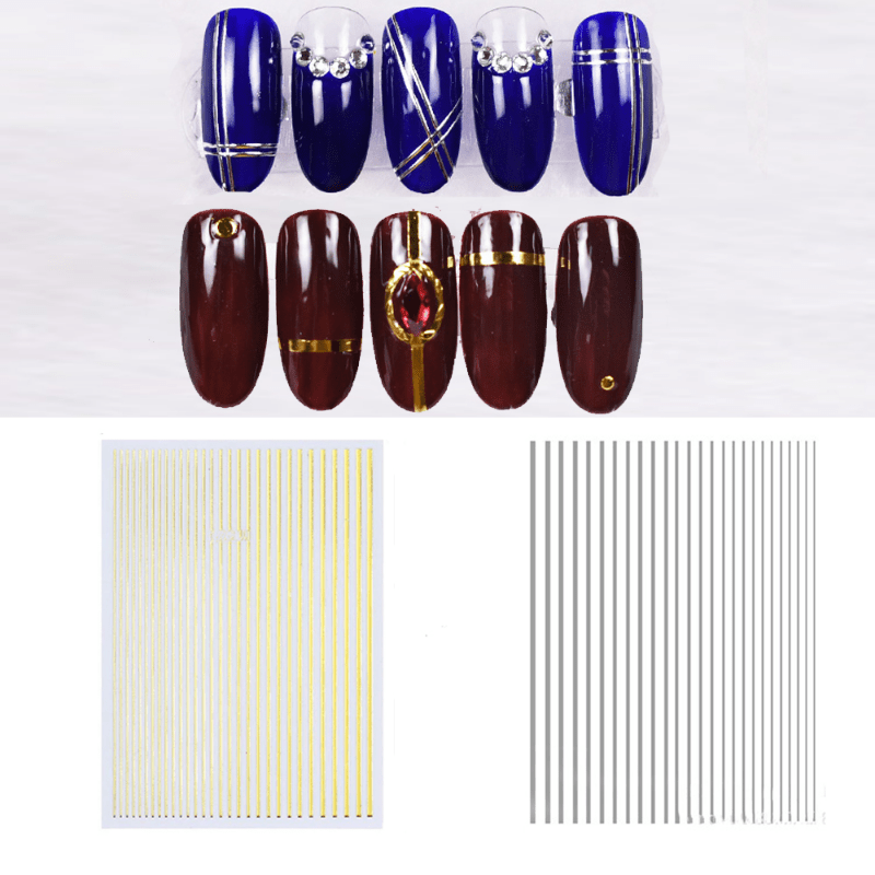 

1pc, Golden/silvery Line Stripe Nail Art Stickers, Self Adhesive Stirp Nail Art Decals For Nail Art Decoration, 3d Nail Art Slider