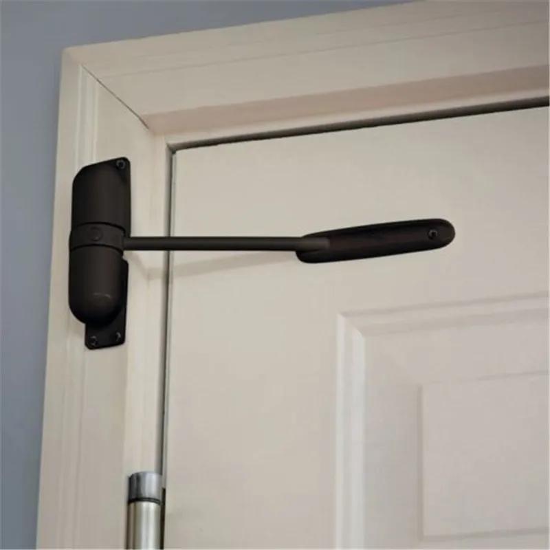 Easy-Install Black Zinc Alloy Automatic Door Closer - Adjustable Spring for Slow or Fast Close, Fits Right/Left Swing Doors, Supports 20-70kg