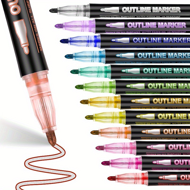 Shimmer Markers Doodle Outline Dazzles: 12 Colors Metallic - Temu