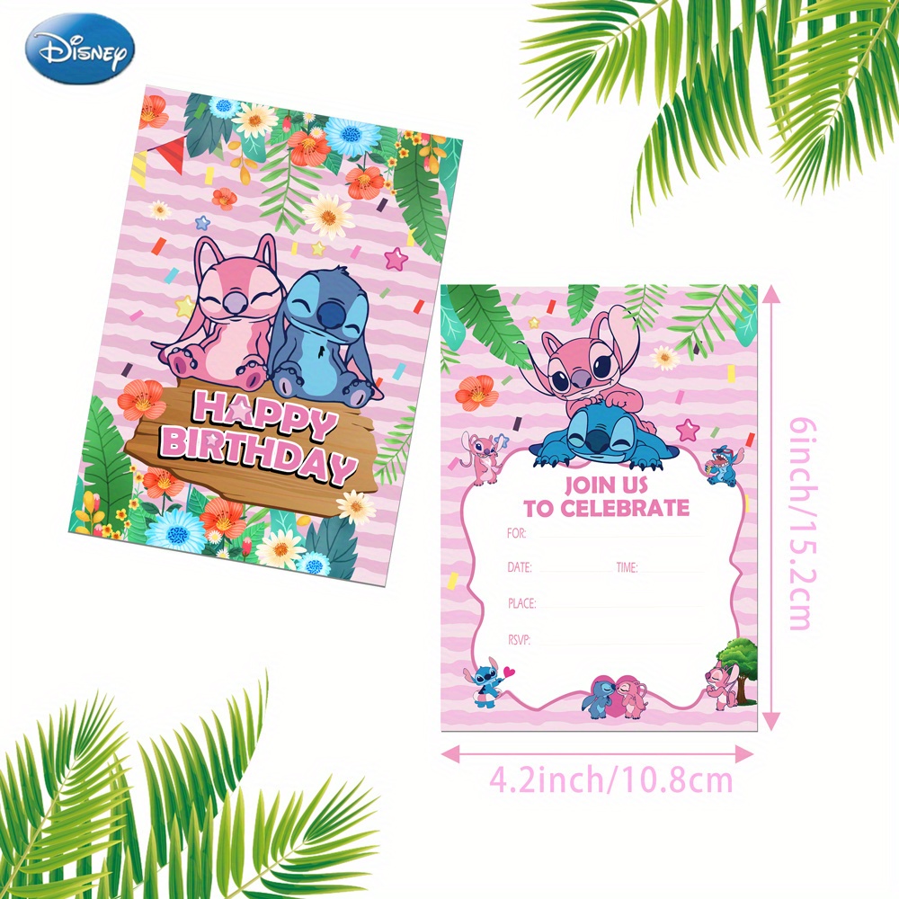 Disney 12Sets Officially Licensed Stitch Angel Cute Theme Birthday Party  Invitation Card Envelope Invitation Postcard With Sticker Cartoon Anime  Theme Party & Birthday Prom Party Supplies