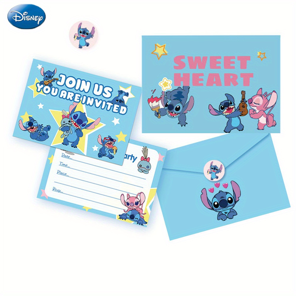 Disney 12Sets Officially Licensed Stitch Angel Cute Pink Theme Birthday  Party Invitation Card Envelope Invitation Postcard (With Stickers Envelope  Invitation Card) Cartoon Animation Theme Party With Birthday Party Supplies