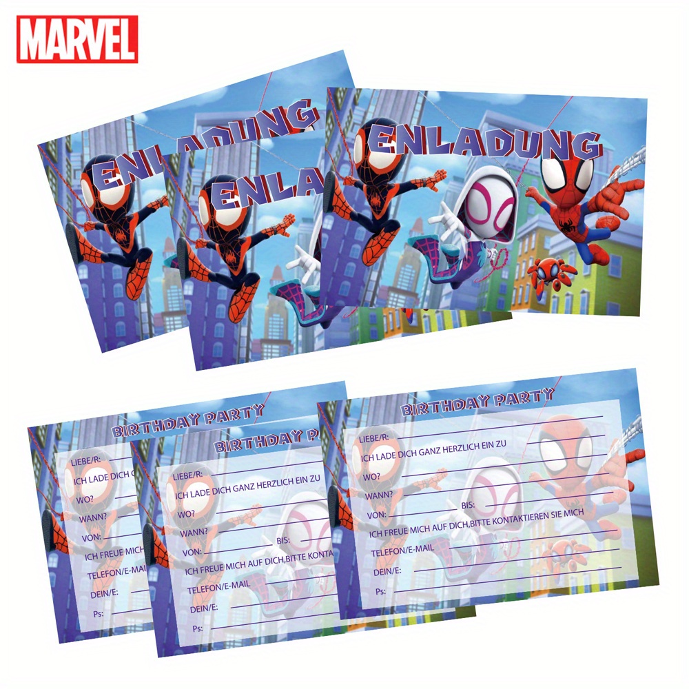 12pz Marvel Ufficialmente Concesso In Licenza Verticale Universo Anime Film  Spider-Man Invito Di Compleanno Carta Busta Invito Cartolina Con Adesivo