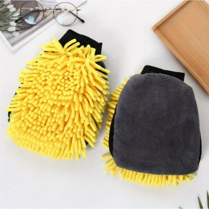

1pc/2pcs Chenille Microfiber Car Wash Mitt, Thick Car Cleaning Mitt, Double-sided Glove, Anti-scratch Car Cleaning Tool, Home Kitchen Plush Glove Tool