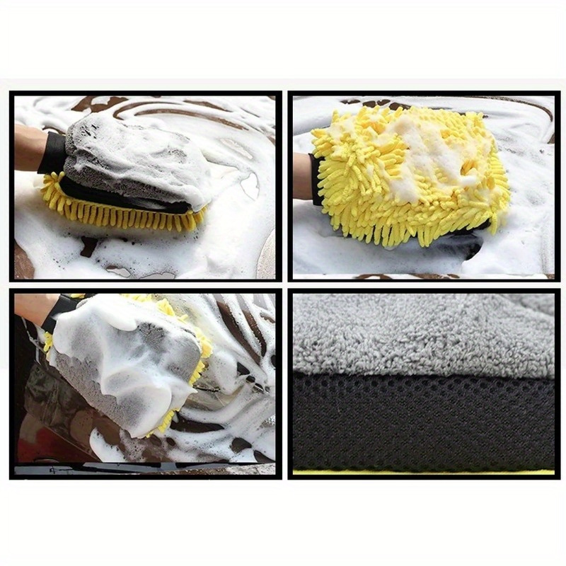 1pc/2pcs Chenille Microfiber Car Wash Mitt, Thick Car Cleaning Mitt, Double-sided Glove, Anti Scratch Car Cleaning Tool, Home Kitchen Plush Glove Tool