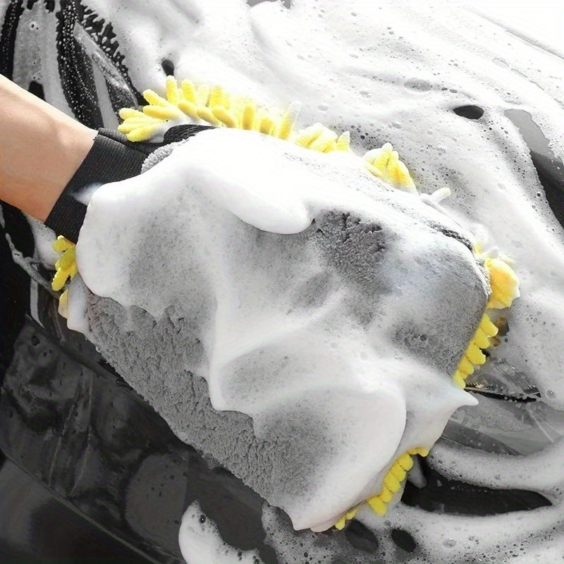 1pc 2pcs chenille microfiber car wash mitt thick car cleaning mitt double sided glove anti scratch car cleaning tool home kitchen plush glove tool details 2