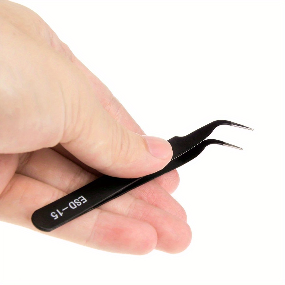 6pcs ESD Anti-Static Stainless Steel Tweezers - Precision Maintenance & Industrial Repair Curved Tools for Home Working & Model Making