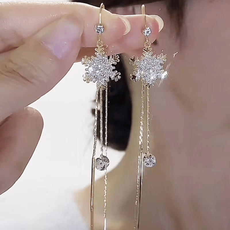 Sparkling Zircon Snowflake Dangle Earrings Exquisite Alloy - Temu