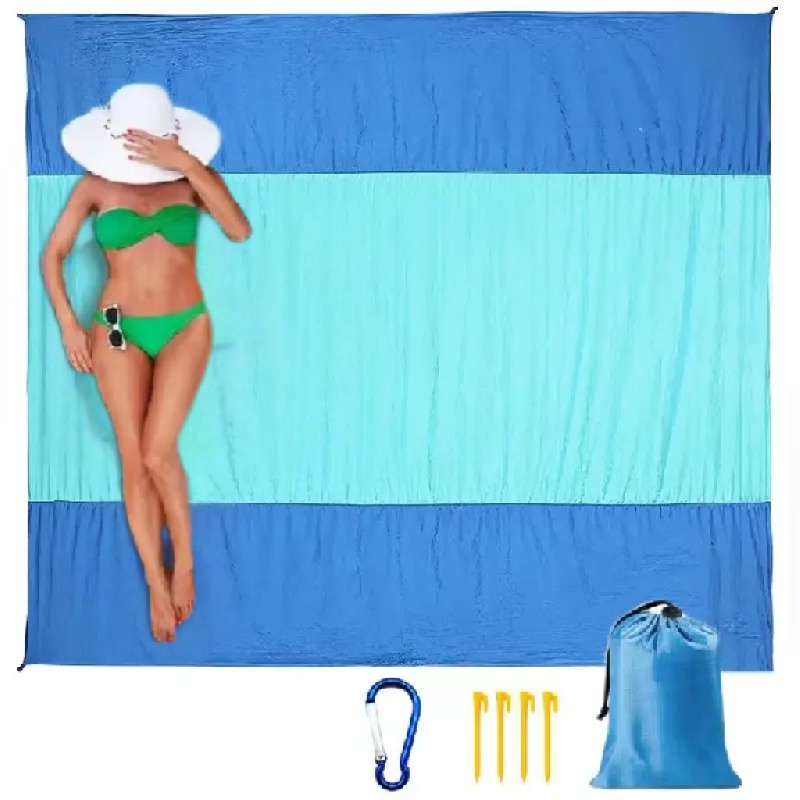 Sandproof Beach Blanket for 4-7 Adults, Large & Compact Mat w/ 4 Stakes