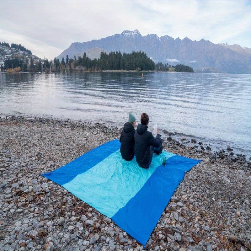 Sandproof Beach Blanket for 4-7 Adults, Large & Compact Mat w/ 4 Stakes