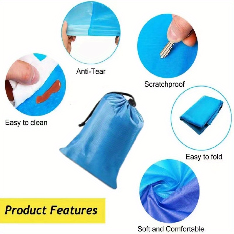 Sandproof Beach Blanket for 4-7 Adults, Large & Compact Mat w/ 4 Stakes