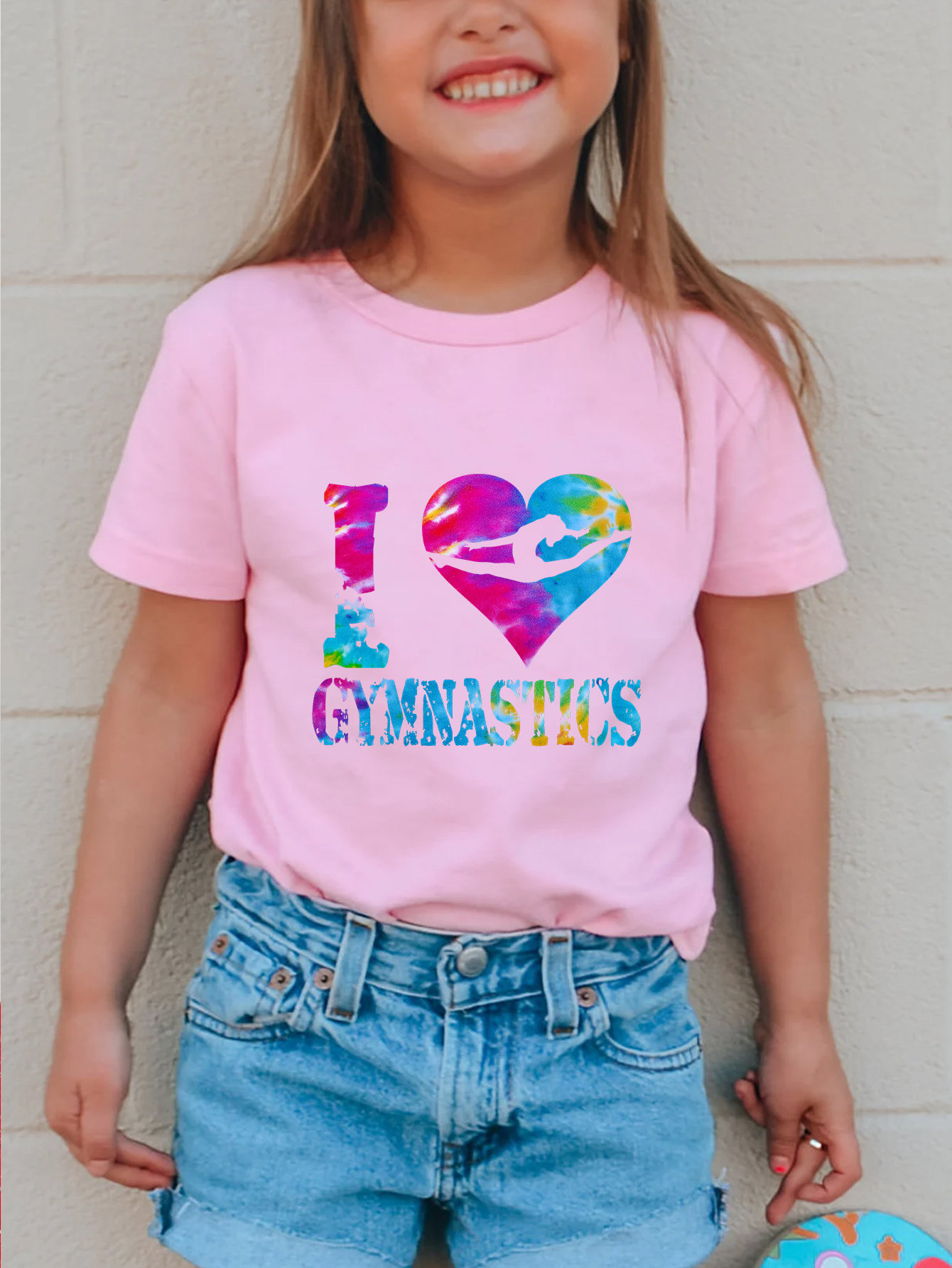 I Love Gymnastics Print Short Sleeve T shirt Girls Comfy - Temu