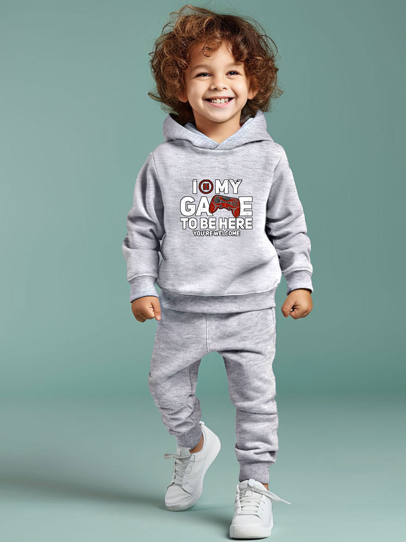 2pcs Baby Boy All Over Letter Print Long-sleeve Pullover Sweatshirt and Joggers Pants Set