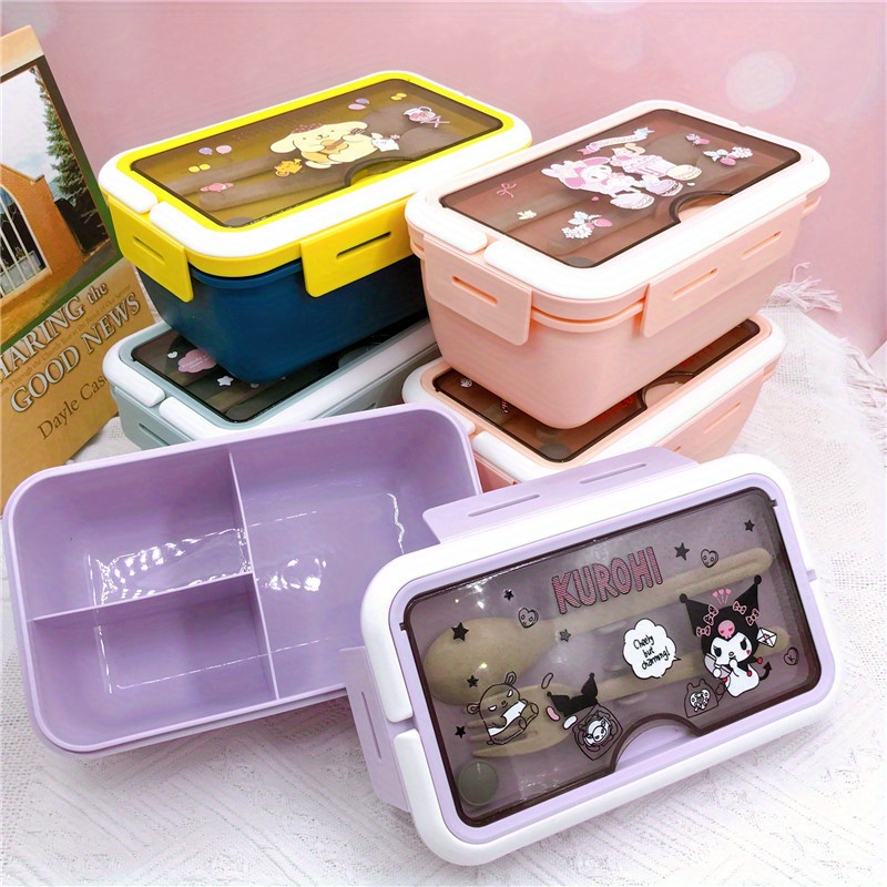 1000ml Cute Wheat Straw Lunch Box With Sticker For Kids School Adults  Office Microwave Picnic Portable Bento Box With Spoon Fork