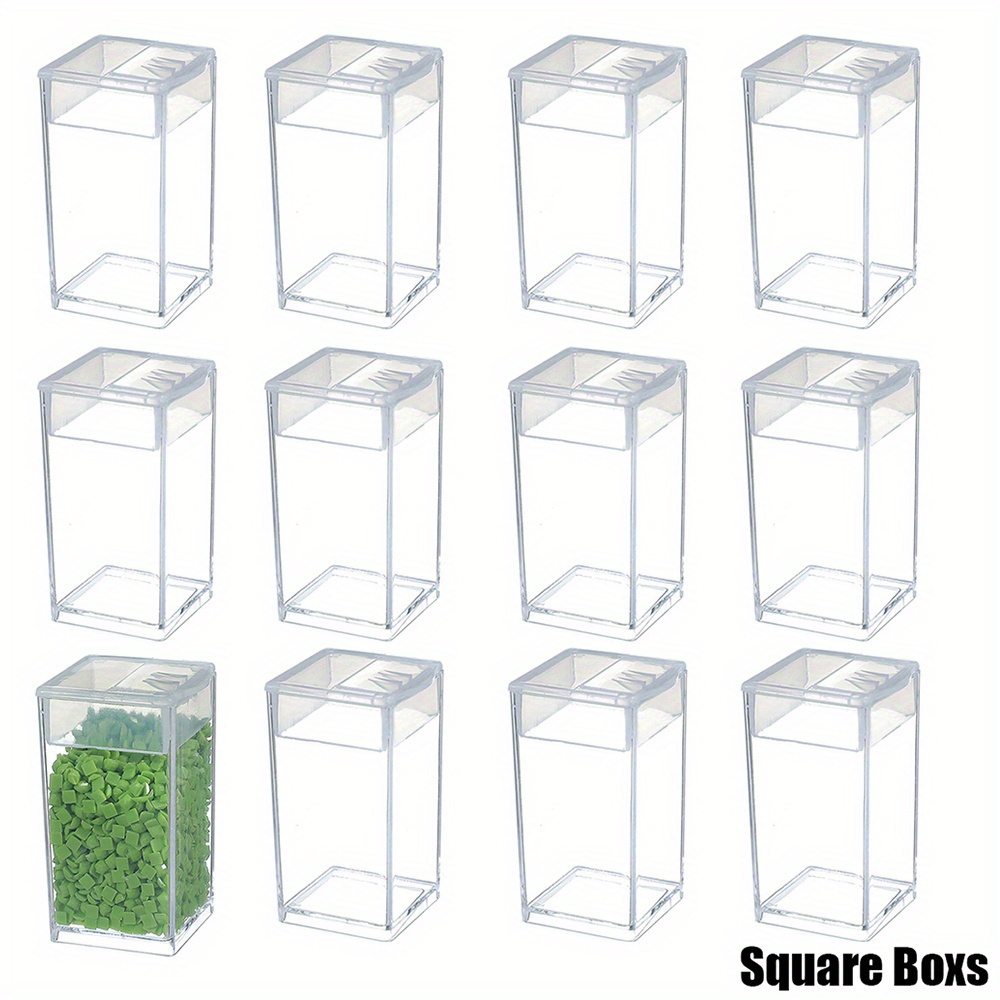 

12pcs/set Clear Square Bottle Organizer, Transparent Plastic Storage Bottle, Suitable For Diy Mosaic Diamond Painting Bead Accessories, Craft Rhinestone Jewelry Bottle With Lid, 0.98x0.98x1.97 Inches