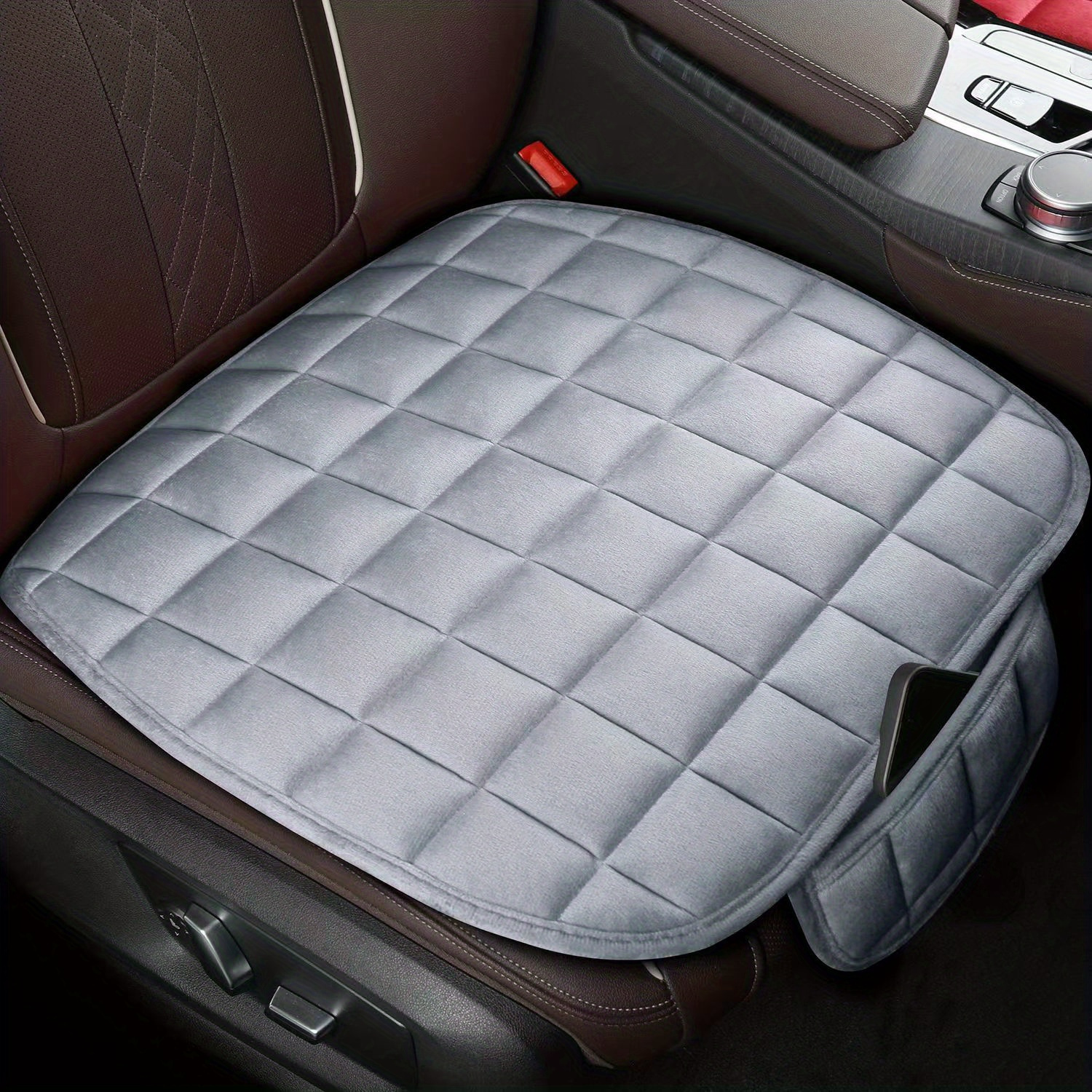 Car Seat Cushion Non slip Rubber Bottom With Storage Pouch - Temu