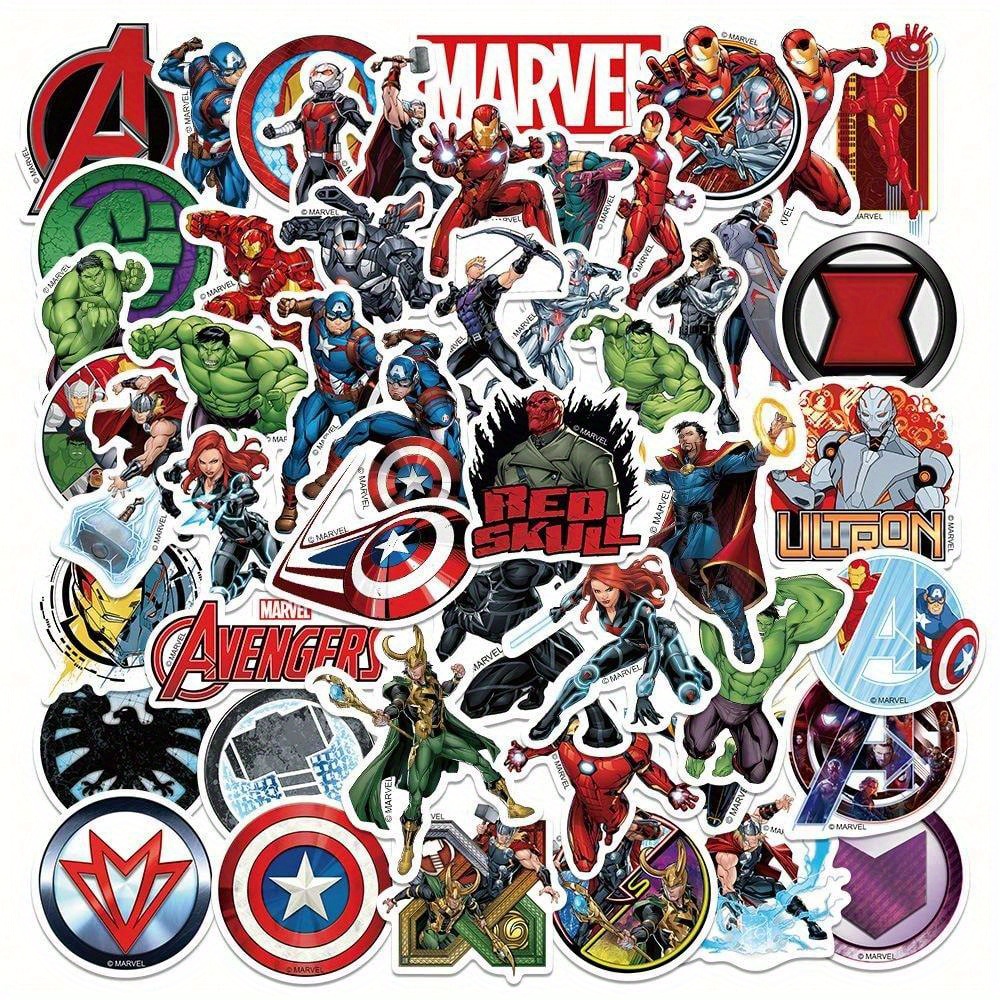 

50pcs Marvel Avengers Officially Licensed Vinyl Stickers Heros Tony Stark Holk Captain America Waterproof Cartoon For Laptop Bumper Water Bottles Computer Phone Hard Hat For Dad Mom Grandparents Gift