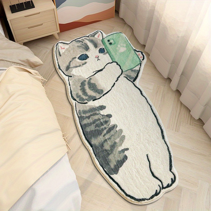 

1pc Cat Shaped Bedside Floor Mat, Absorbent Non-slip Bathtub Mat, Imitation Cashmere Comfortable Foot Pad, Room Accessories, Home Decor, Room Decor