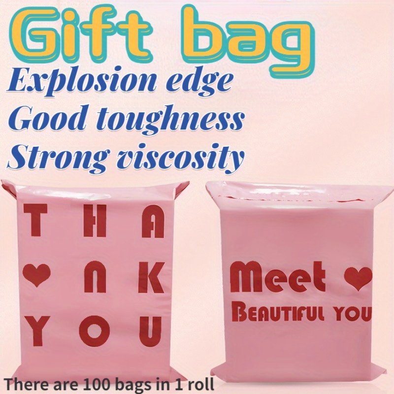 

100pcs/set Economic Pack Pink Cute Express Bag, Thank You Bag, Thick Waterproof Logistics Packaging, Doggy Bag, Postal Bag, Holiday Gift Bag, Valentine's Day Gift Packaging Decorative Bag