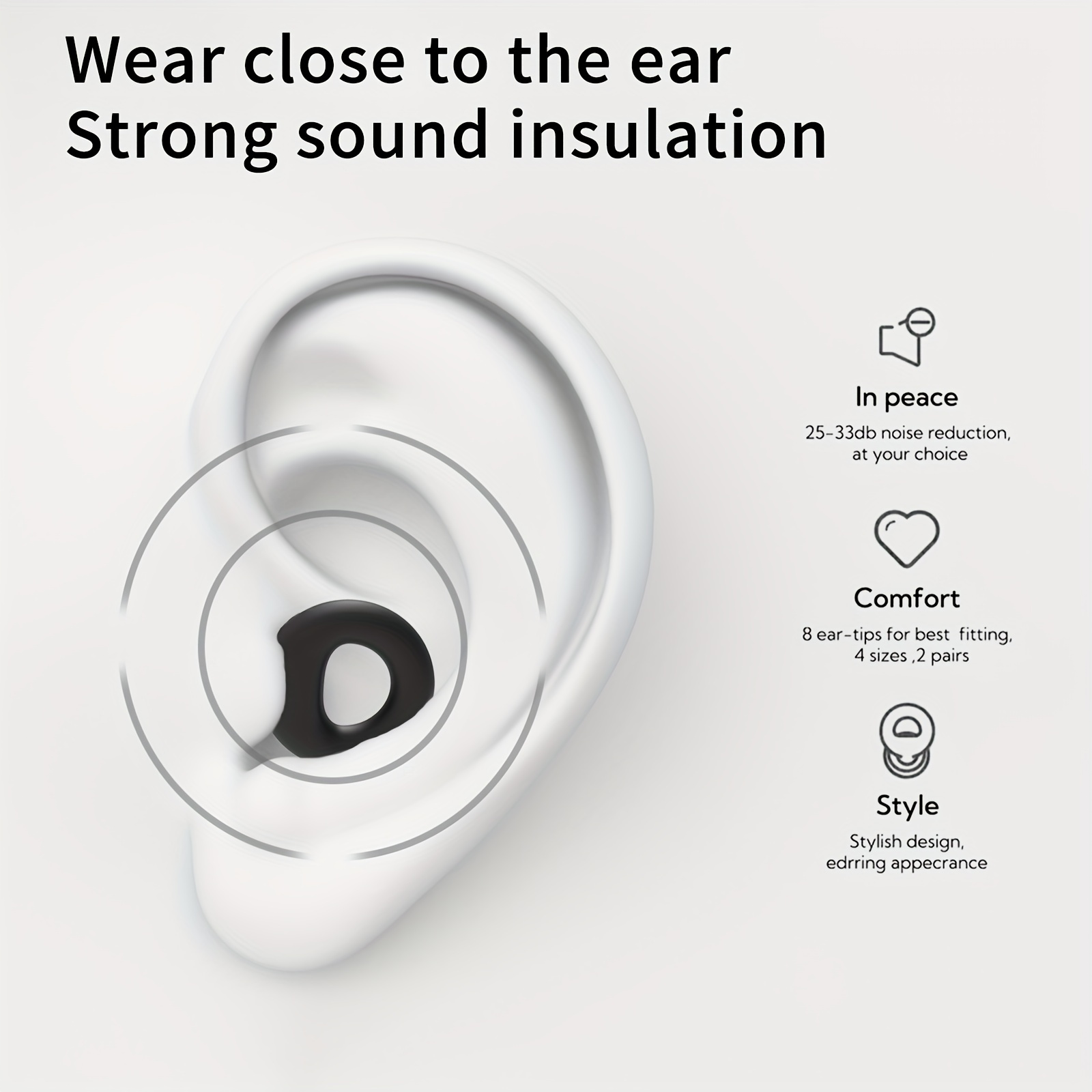 Tapones para los oídos para dormir, tapones para los oídos con cancelación  de ruido, tapones de silicona reutilizables para protección auditiva, 1 par