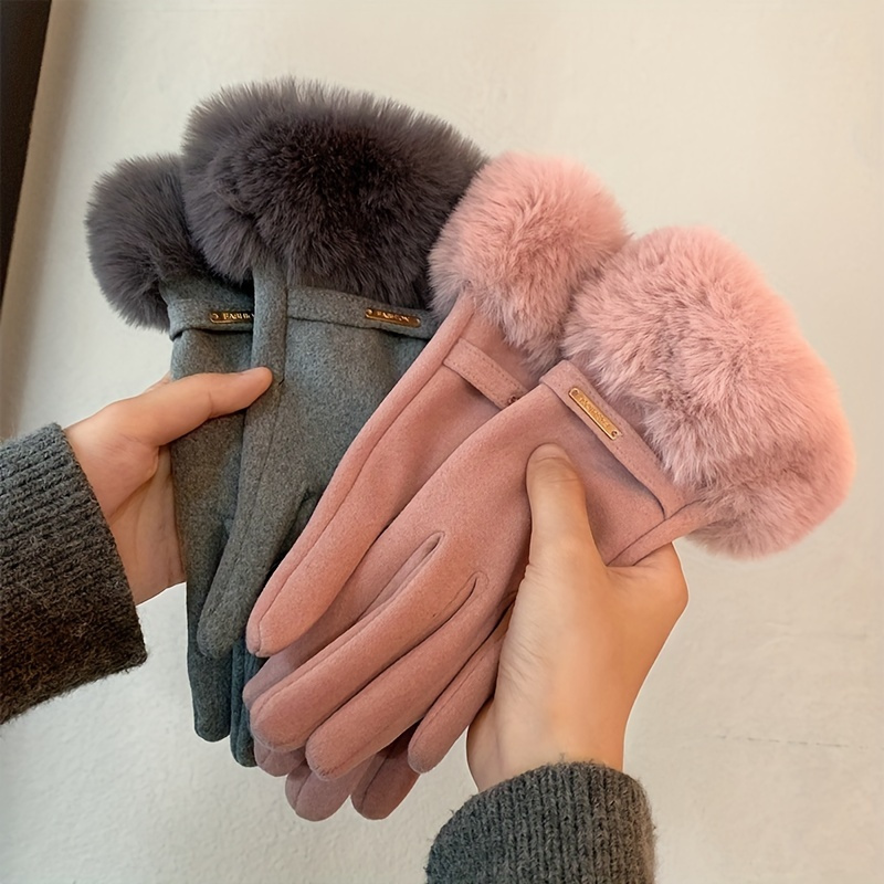 

1pair Winter Warm Thickened Cold Proof Gloves, Outdoor Cold Proof Split Finger Plush Cuff Gloves, Women' Gloves, Soft Comfortable Outdoor Winter Women's Gloves, Gift Gloves