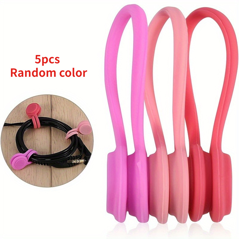 

5pcs Random Color Magnetic Cable Organizers Clips, Adjustable Straps Wire Cord Management Rubber Twist Ties For Headphones Usb Wire