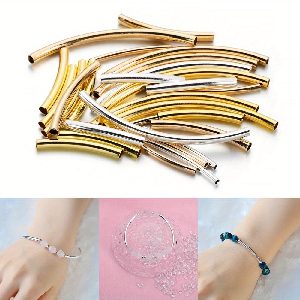 

100pcs/pack Beaded Material Glossy Curved Tube Bright Long Round Tube Pendants 20/25/30mm For Jewelry Accessories Diy Bracelet Bangle Making