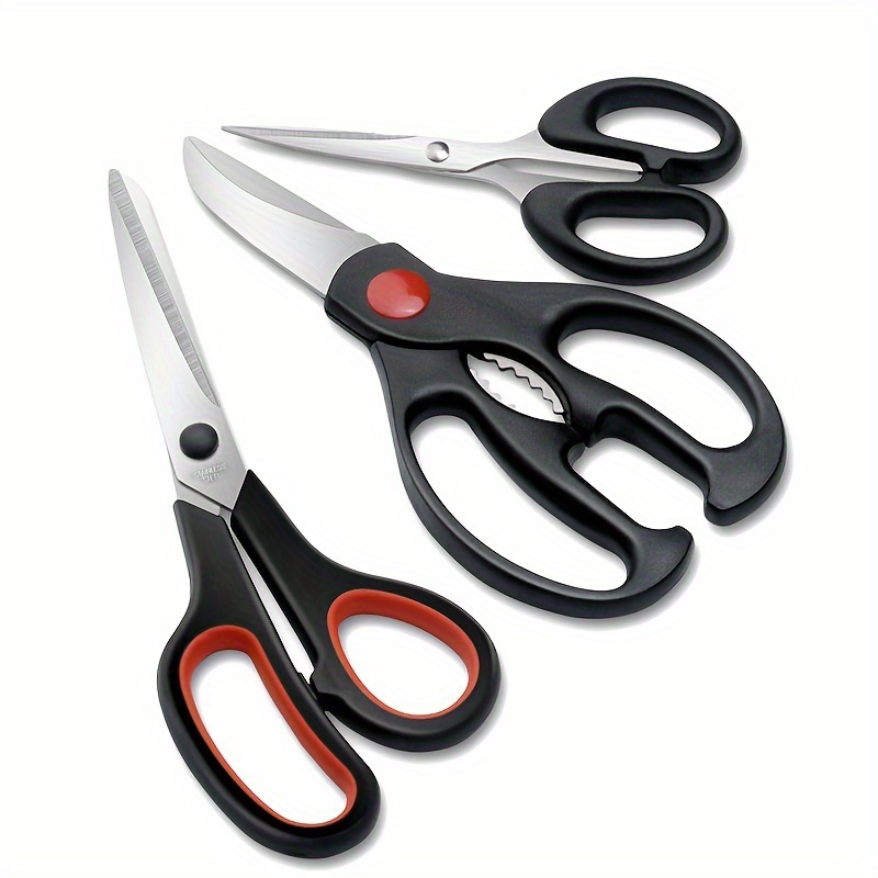 pack of 3 stainless steel kitchen shears set multifunctional heavy duty scissors for chicken meat herbs and tailoring details 3