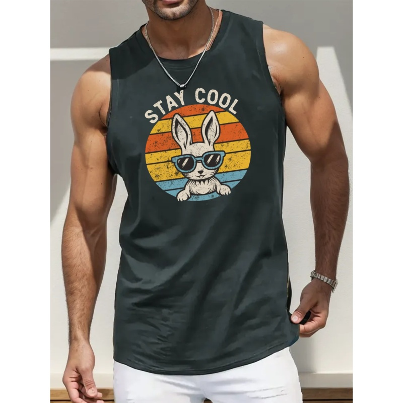 

Stay Cool Print Sleeveless Tank Top, Men's Active Undershirts For Workout At The Gym