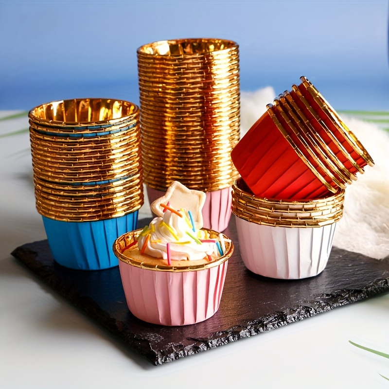 

30pcs, Air Fryer Special Curling Paper Cups 50 Only For Household High-temperature Resistant Cakes Ma Fen Paper Cups-pink Gold.