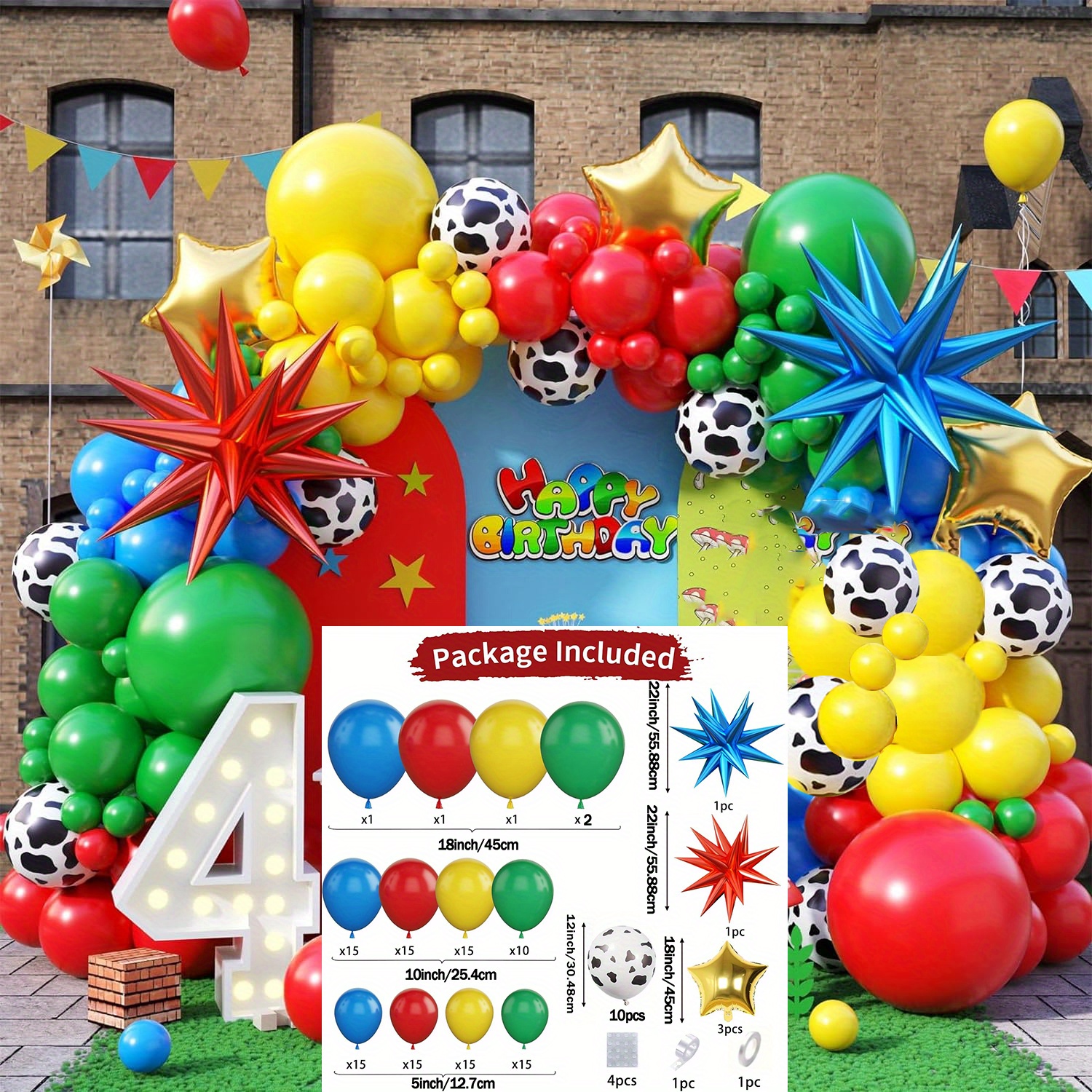 Red Blue Green Yellow Balloon Garland Arch Kit Explosion - Temu