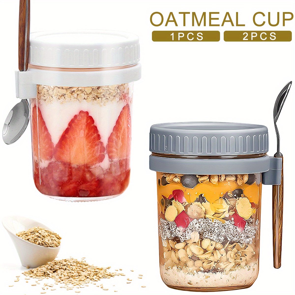 2Pack Overnight Oats Container 2- Tier Breakfast On the Go Cups Yogurt  Oatmealↆ
