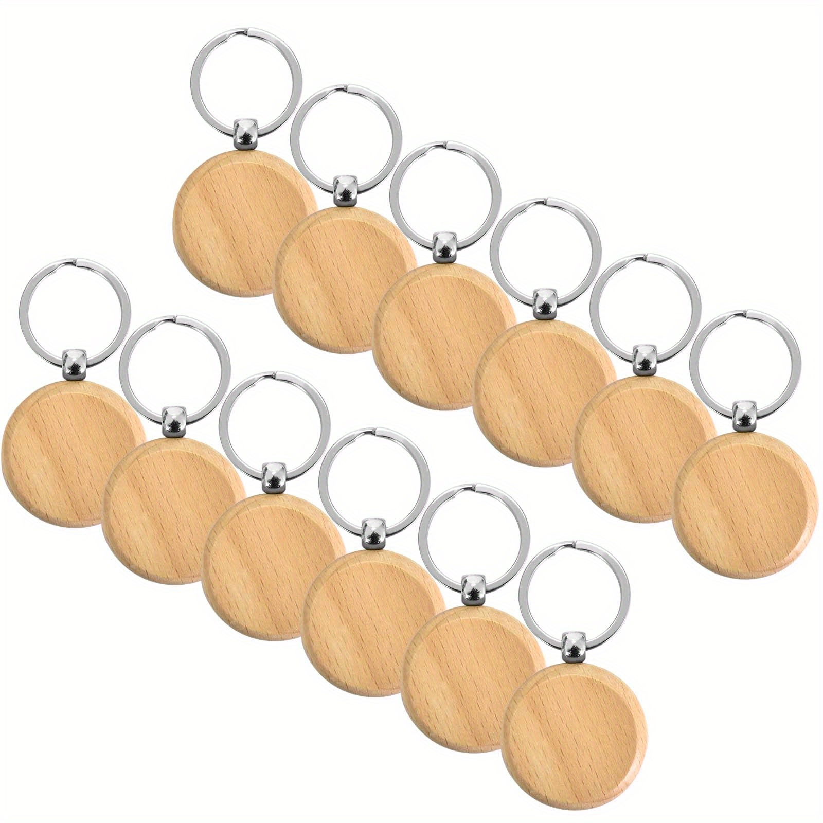 12pcs Round Wooden Key Ring Blank Key Chain DIY Craft Pendant Decoration