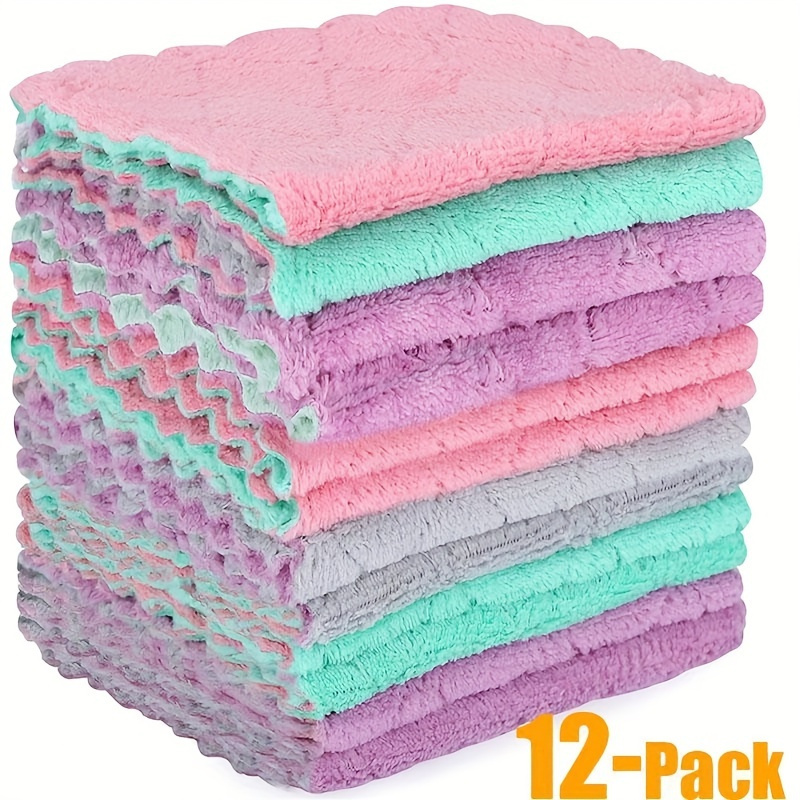 

12pcs Microfiber Dish Cloths, Multi Purpose Dishwashing Towels For Tableware, Double Sided Cleaning Rags, Scouring Pads, Cleaning Tools, Kitchen Accessories